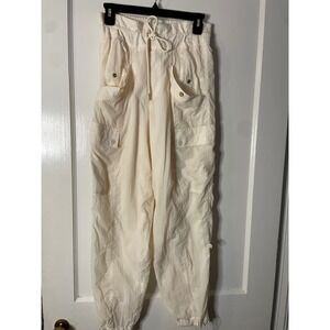 Athleta Alicia Keys Ivory Drawstring Cargo Pants Lightweight Sz 6